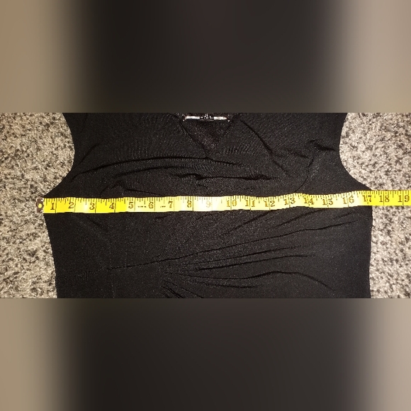 Connected Apparel Lisa Metal Detail Bar Black Faux Wrap Rouch Dress Size 10 - Picture 7 of 11